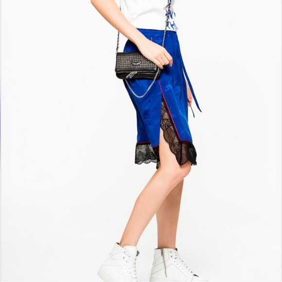 Zadig & Voltaire Royal Blue Jillian Skirt Silk Bolts Lace - Picture 1 of 4
